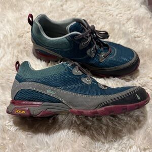 Ahnu Teal, Gray, and Burgundy Outdoor Shoes